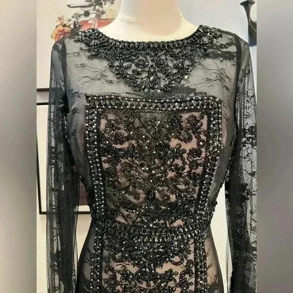 NWT RACHEL ALLAN SHORT BEADED BLACK DRESS STYLE 4508 SIZE 4 Org $498 - Picture 4 of 12